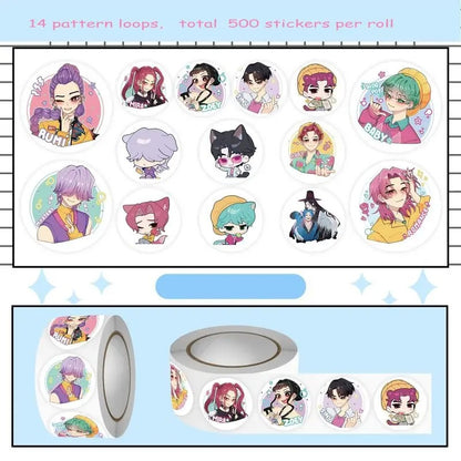 500pcs/Roll Waterproof Anime Kpop Demon Hunters Stickers