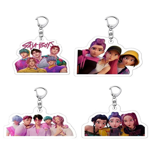 4pcs Kpop Anime Demon Hunters Movie Acrylic Keyring